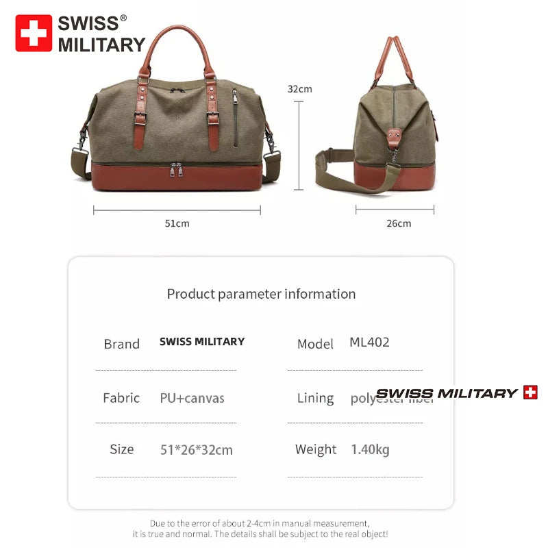 SWISS MILITARY Handheld Travel Retro Bag Canvas Multifunctional Anti-Theft Bag