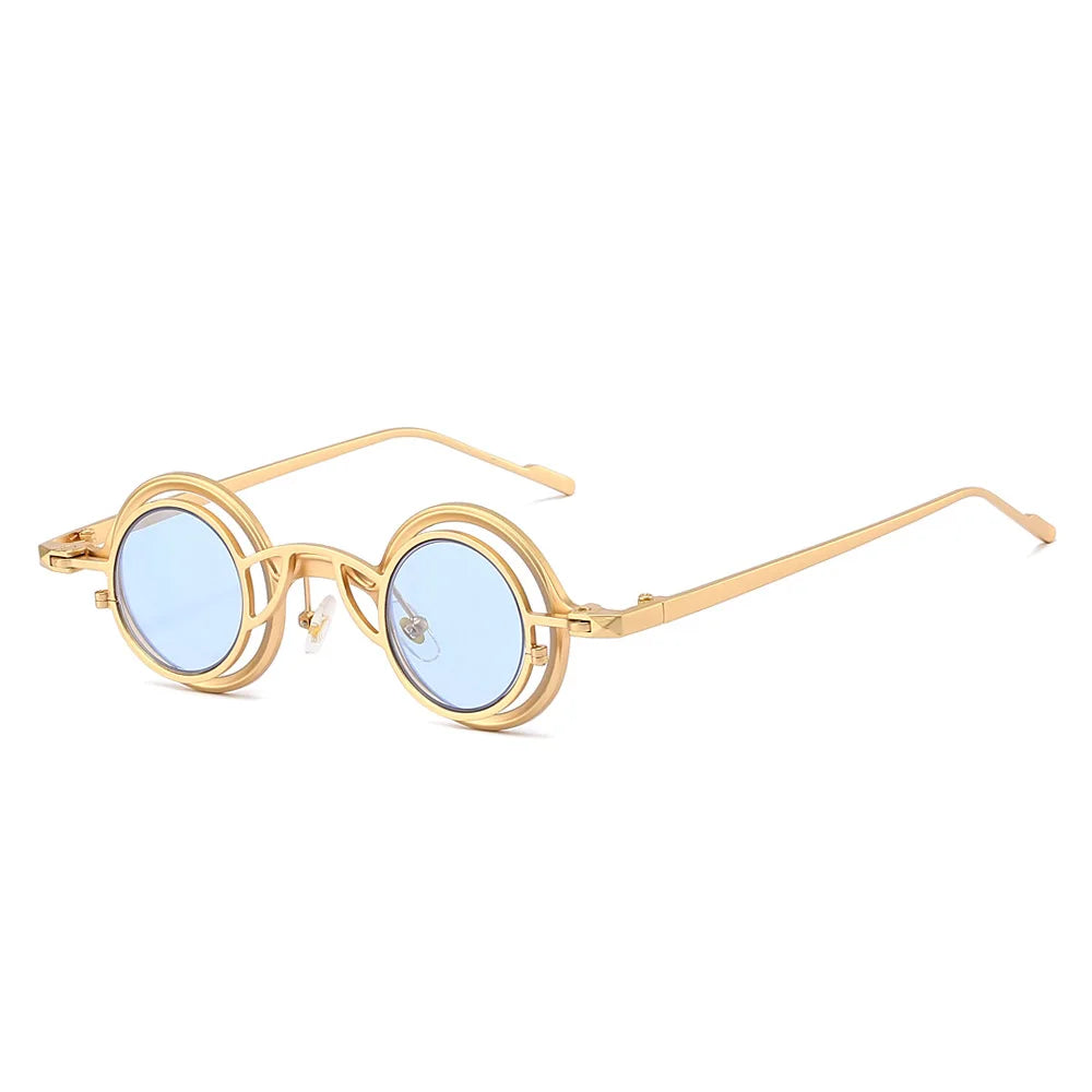 JNPCXI New 2 in 1 Punk Round Men Sunglasses Retro Rivets Women Gold Black Shades UV400 Sun Glasses