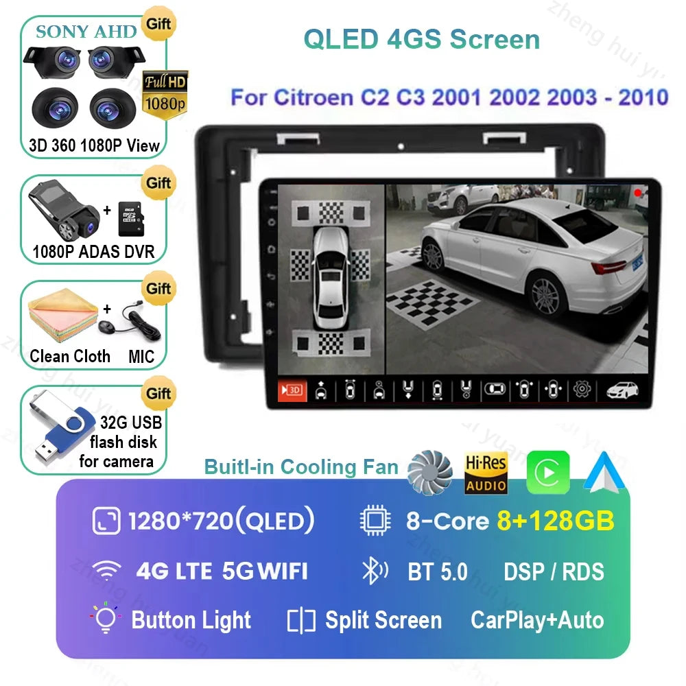 Android 16 CarPlay Auto Car Radio Multimedia navigation video Autoradio Stereo For Citroen C2 C3 2001 2002 2003 - 2010