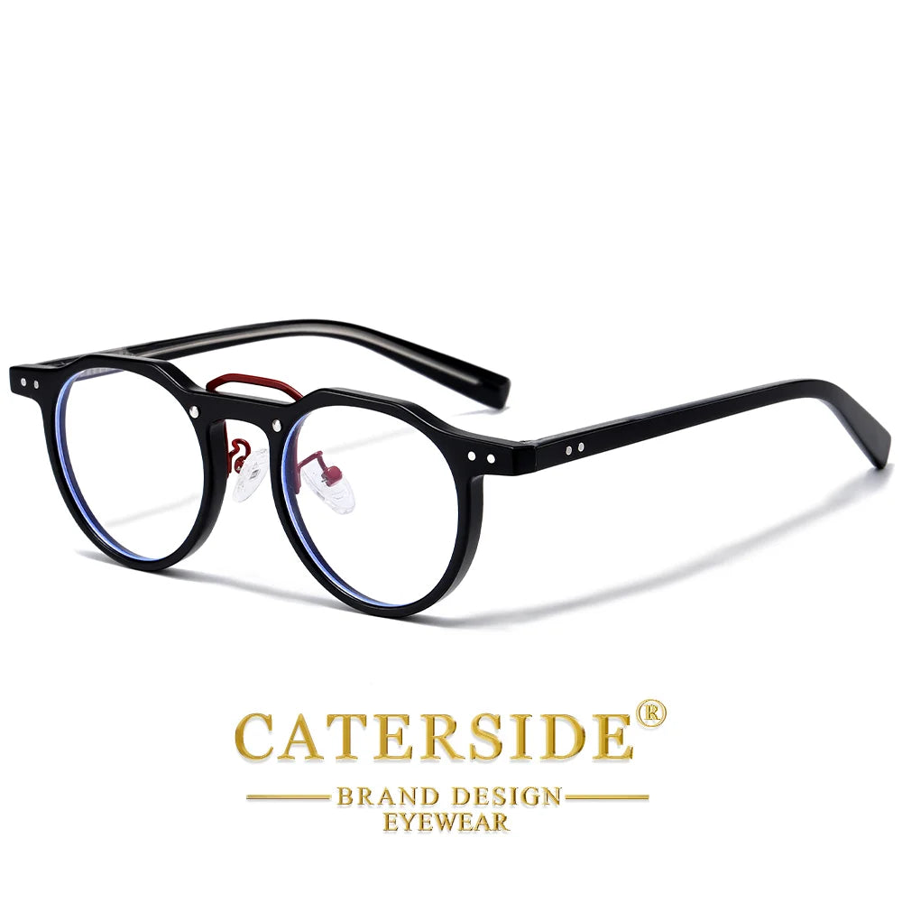 CATERSIDE Retro Men Anti Blue Light Glasses High-Quality Pc Round Frame Flat Light Glasses Women Business Leisure Gift Glasses