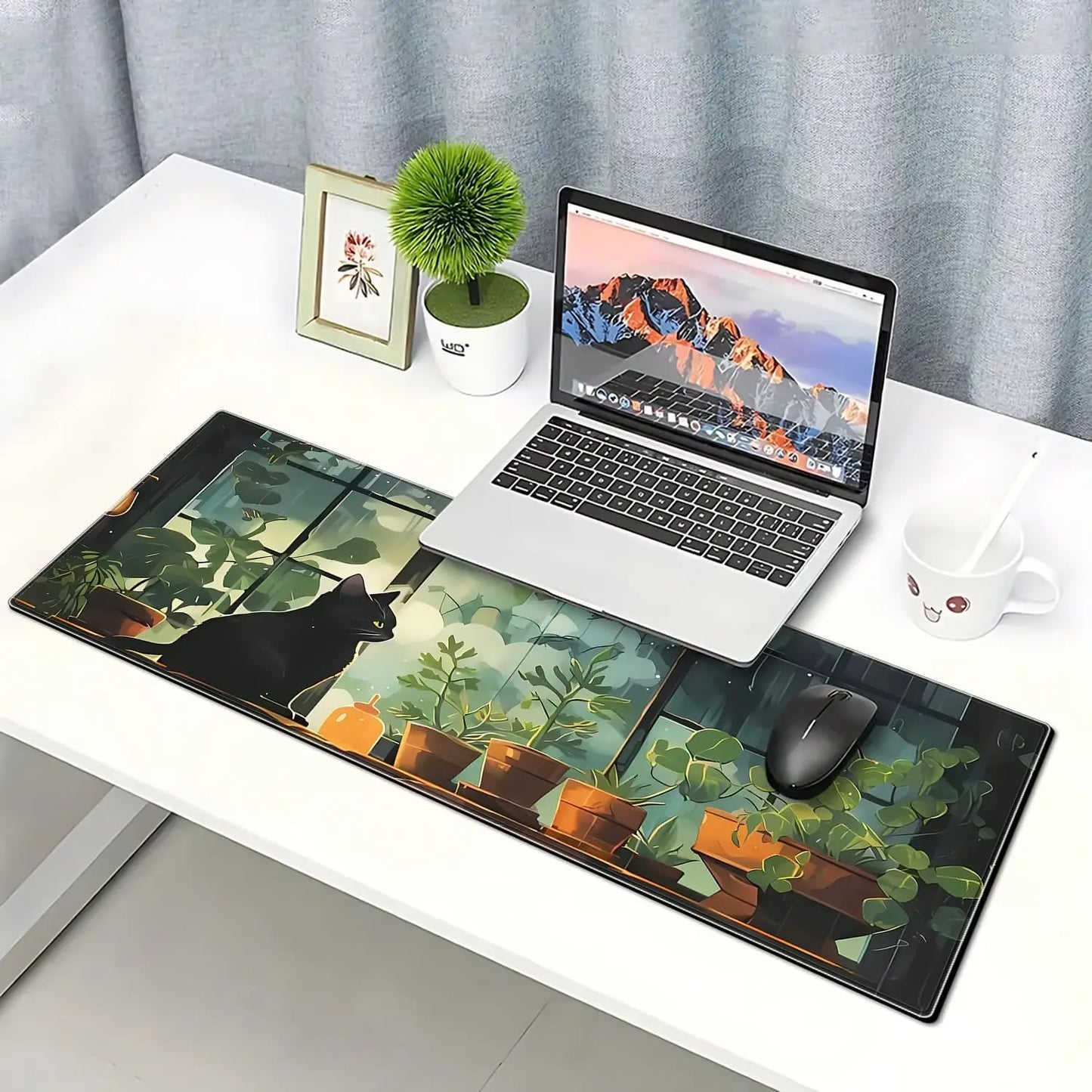 Cute Cartoon Cat Mouse Pad Large Computer Keyboard Pad Natural Rubber Anti-Slip desk Mat Perfect Gift for Girl Women
