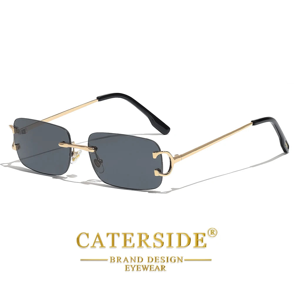 CATERSIDE Men's Rimless Small Frame Sunglasses Brand Design Metal Fashion Sun Glasses Women's Decoration Outdoor Eyewear UV400