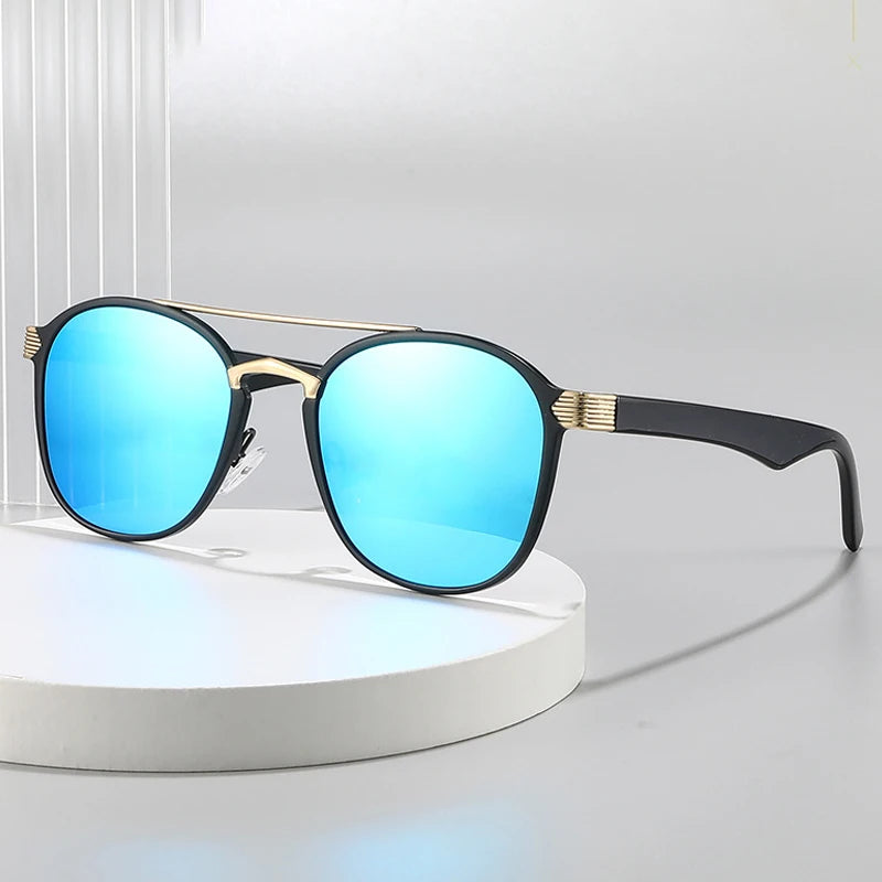 JNPCXI New Fashion Double Bridges Square Men Luxury Sunglasses Retro Women Blue Gradient Mirror Shades Sun Glasses UV400