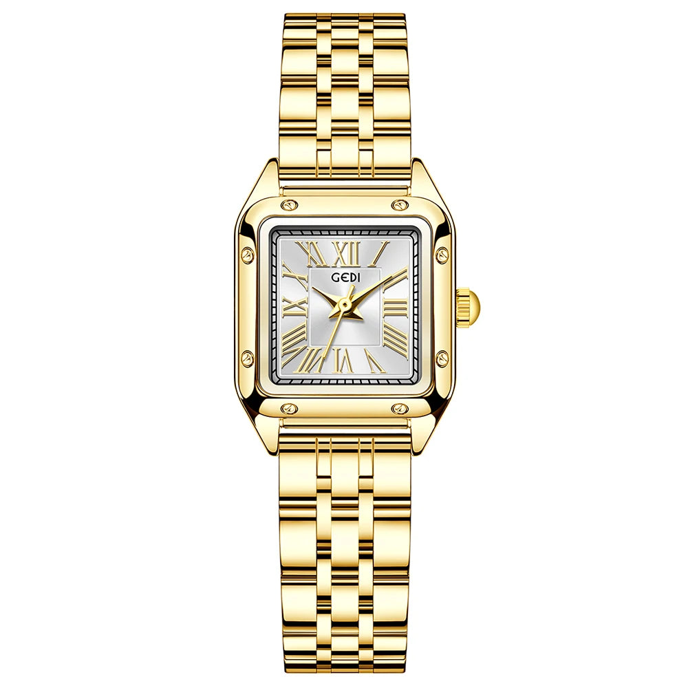 GEDI Vintage Watches for Woman Girlfriend Small Square Steel Strap Women's Watch Luxury Elegant Waterproof Quartz Watches