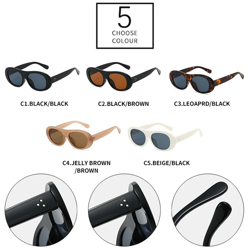 JNPCXI New Retro Oval Sunglasses Women Fashion Jelly Tea Color Shades Men Rivets Punk Sun Glasses UV400