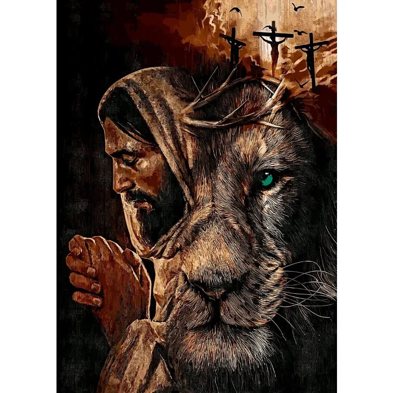 Jesus Lion Christian Hand of God Canvas Paint Religious Prayer Posters Wall Art