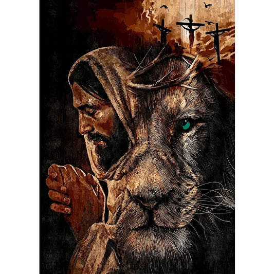 Jesus Lion Christian Hand of God Canvas Paint Religious Prayer Posters Wall Art