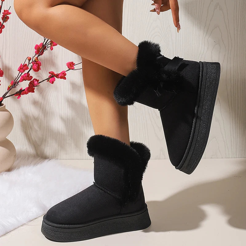 Faux Fur Winter Snow Boots Woman Non Slip Thicken Plush Ankle Boots Women 2025 Thick Bottom Warm Cotton Padded Shoes Female