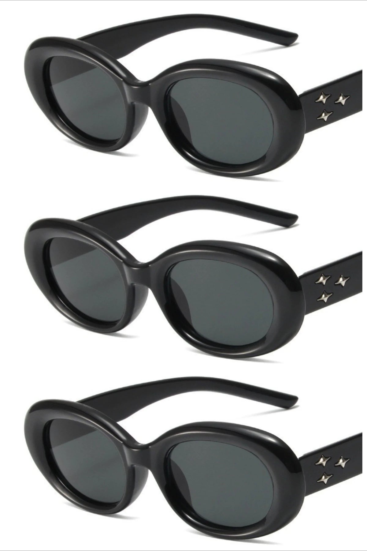 3PCS Y2K Fashion Korean Sweet Cool Spicy Girl Sunglasses for Women Men Premium Retro Oval  Sunglasses