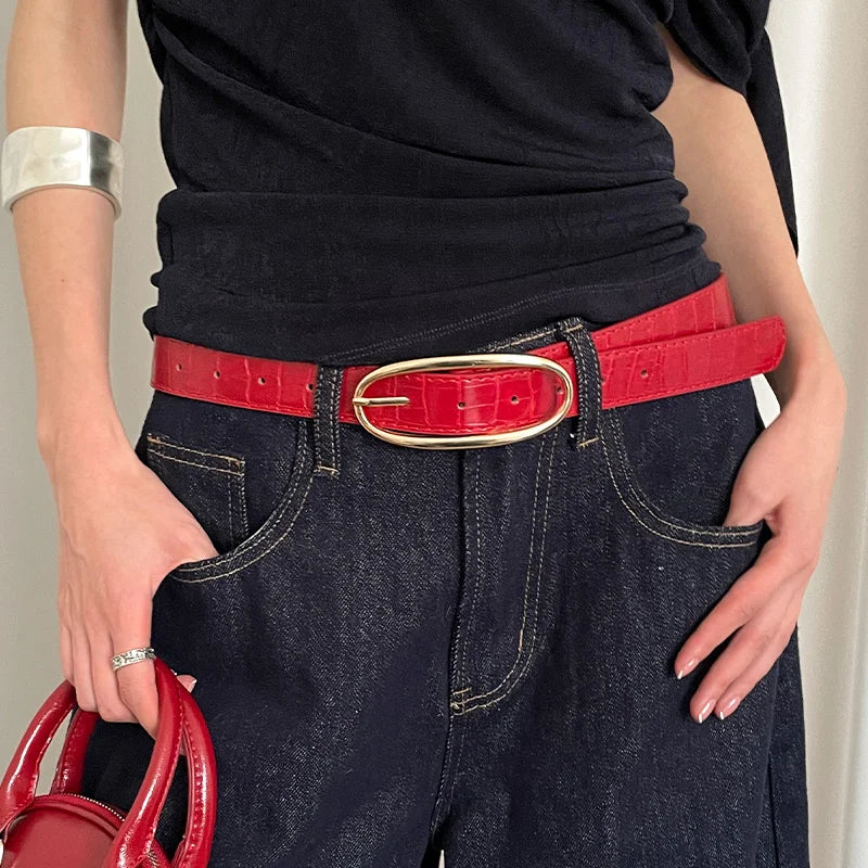 Fashionable retro belt for women, 2025 new design sense, minority red belt with jeans belt