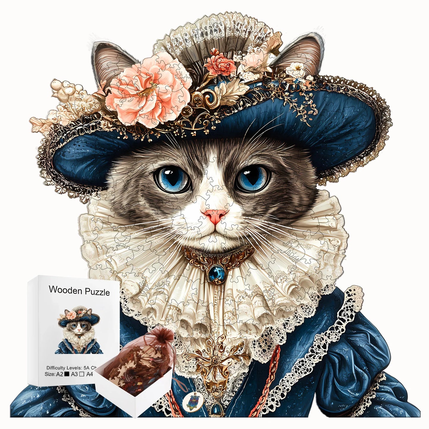 Retro Cat Portrait Wooden Jigsaw Puzzles Classic Home Decor Christmas and Halloween Gift Toy For Teen And Kid