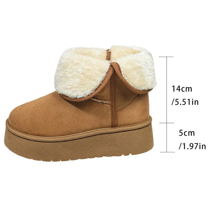 Korean Short Plush Warm Snow Boots Women 2025 Winter Slip On Faux Suede Snow Boots for Woman Non Slip Platform Booties Female