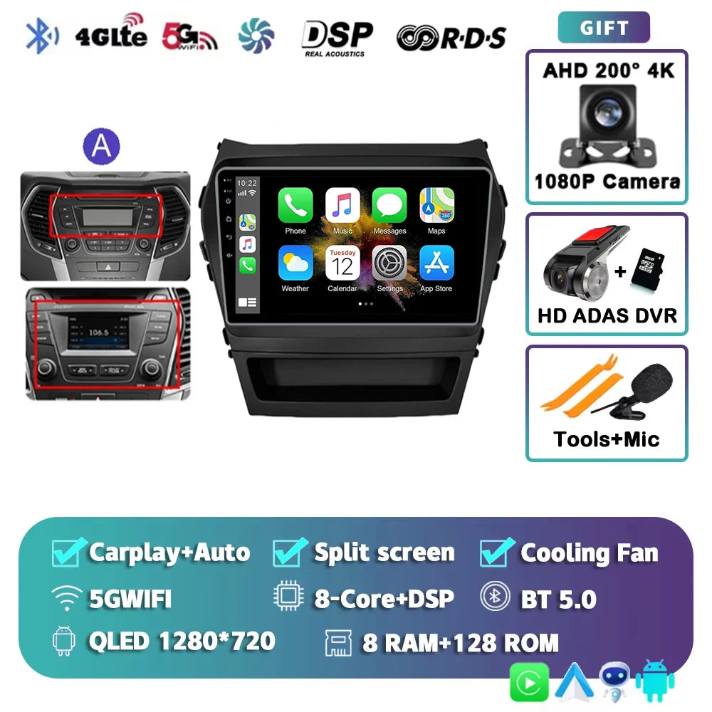 For Hyundai Santa Fe 3 2013 - 2016 Android 15 2K QLED Car Radio Multimedia Video Player GPS stereo CarPlay Head Unit 4G WIFI