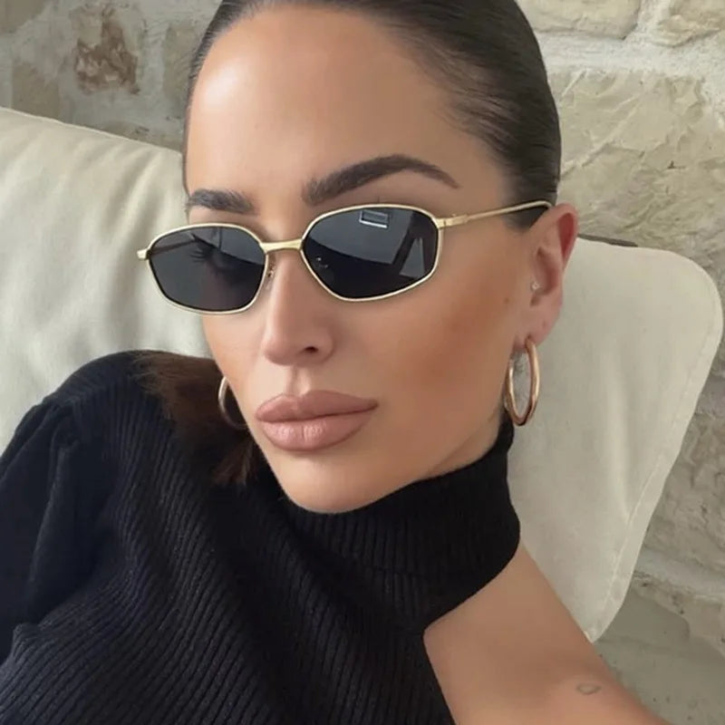 JNPCXI New Retro Y2k Punk Women Sunglasses Luxury Black Designer Metal Frame Sun Glasses Shades UV400 Eyewear