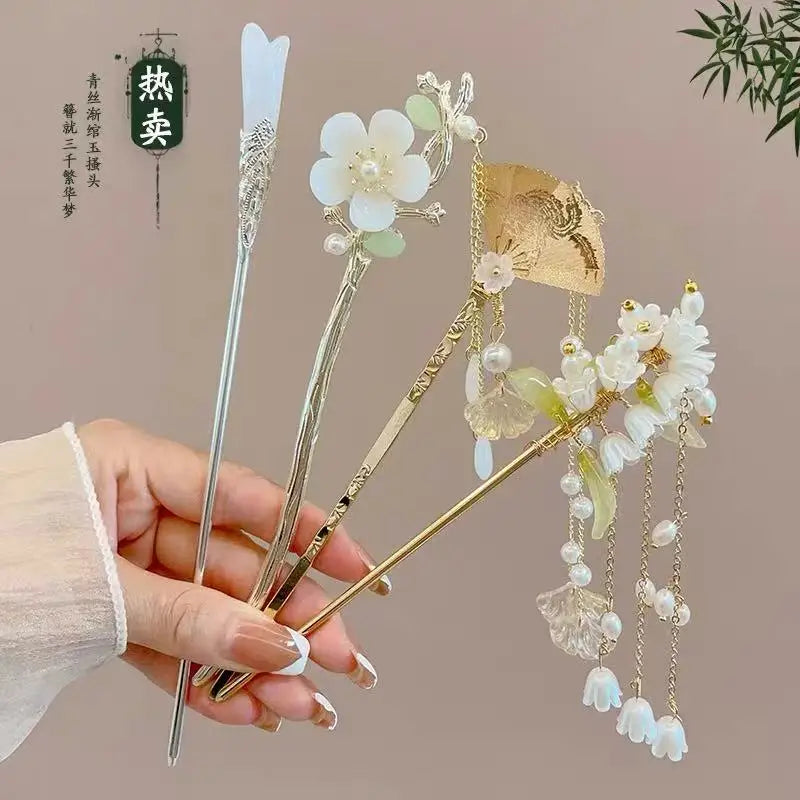 2/3/4pcs Ancient Chinese Style Alloy Elegant Flowers Tassel Hair Stick for Women Fashion Girls Classical Hairpin Hair Accessory