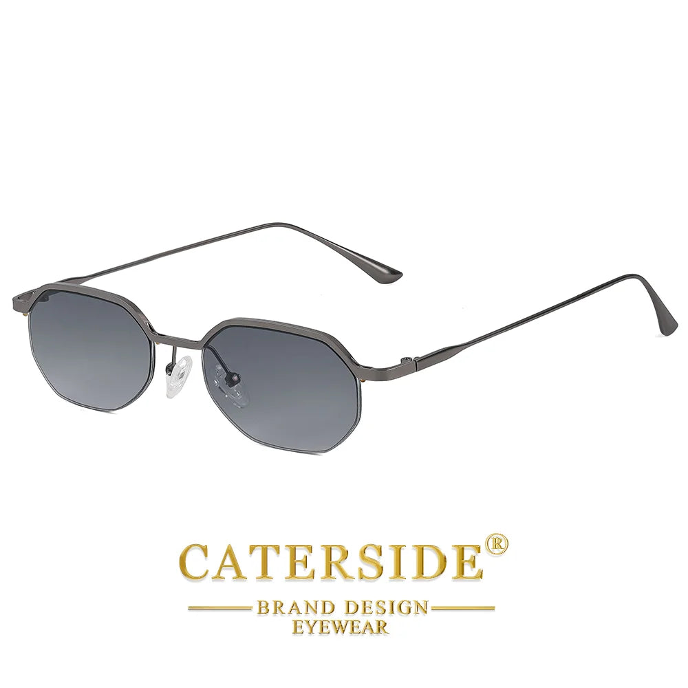 CATERSIDE Retro Polygon Sunglasses Men Metal Semi Rimless Sun Glasses Uv400 Women Outdoor Protection Driving Decorative Eyewear