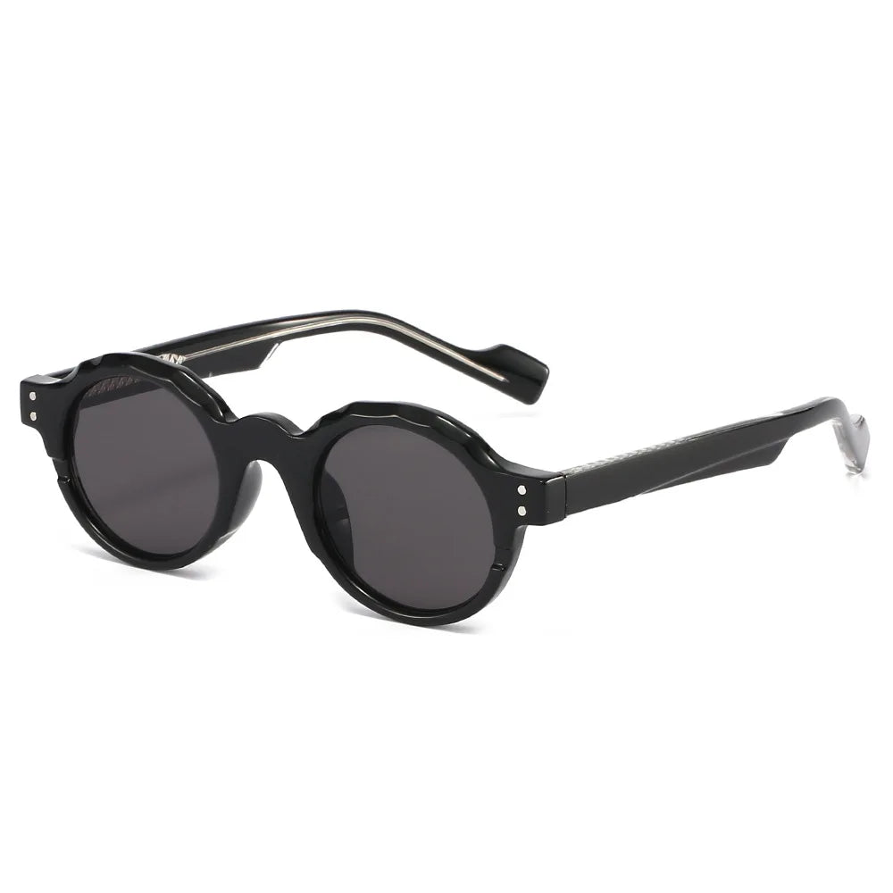 JNPCXI New TR90 Polygon Round Men Sunglasses Retro Rivets Women Gray Shades UV400 Sun Glasses