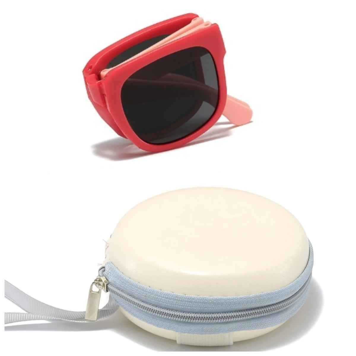 2PCS Candy Color  Sunglasses for Kids Folding Large Frame Sunglasses Children's Folding Glasses with Case