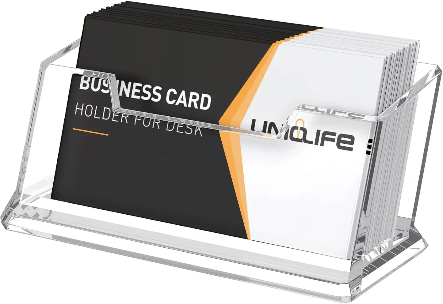 Clear Acrylic Desk Business Card Holder, 60 Card Capacity Display Stand, Office Home Exhibition Card Organizer for Men Women