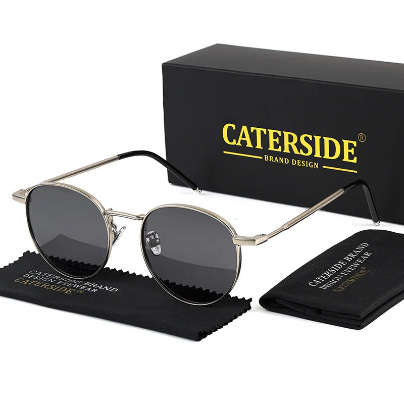 CATERSIDE New Retro Round Polarized Sunglasses Men Metal Small Frame Punk Sun Glasses Women Fashion Party Outdoor Driving UV400