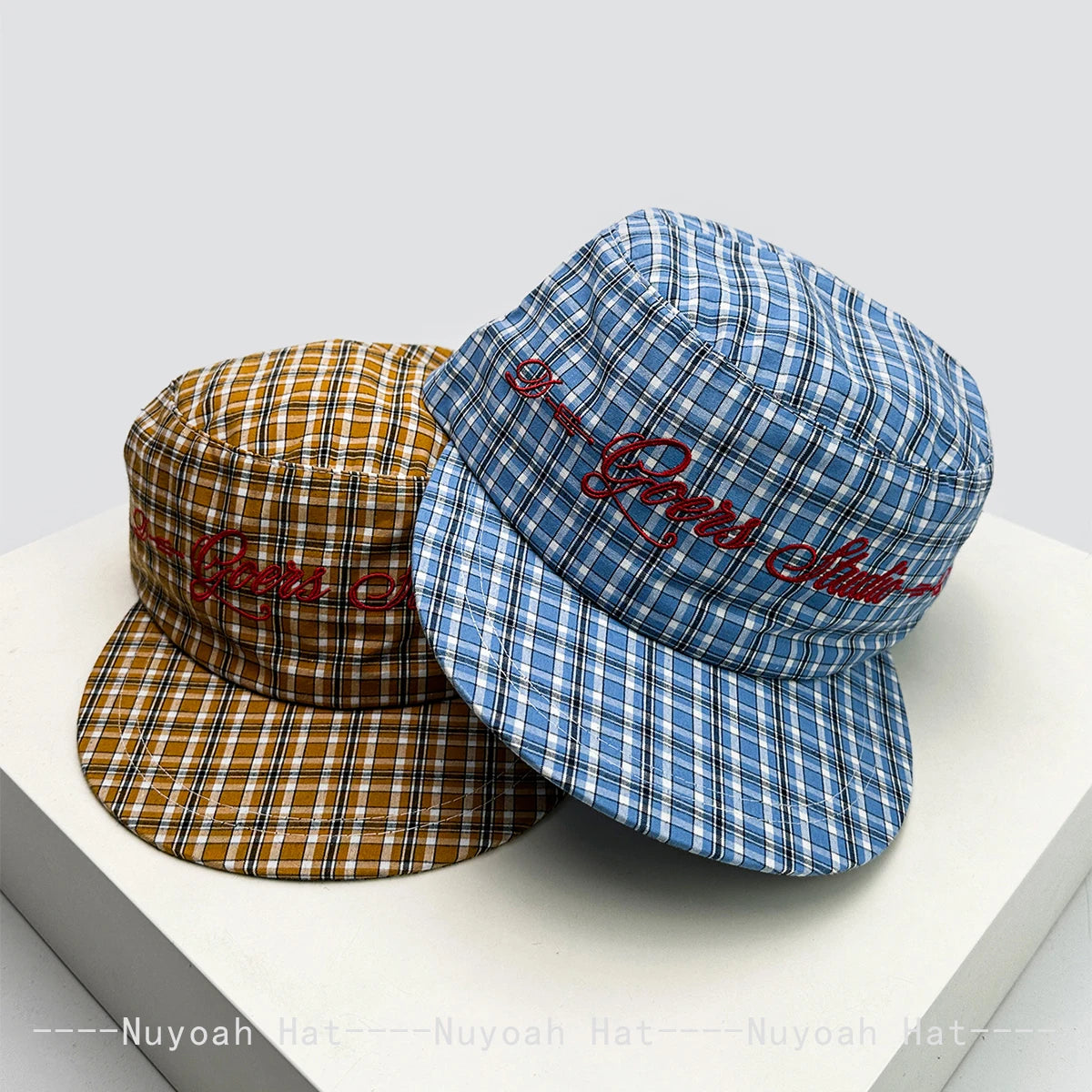 New Men Women Korean Plaid Embroidered Letters Baseball Hats Sunshade Flat Top Versatile Niche Peaked Caps ins Fashion Personal