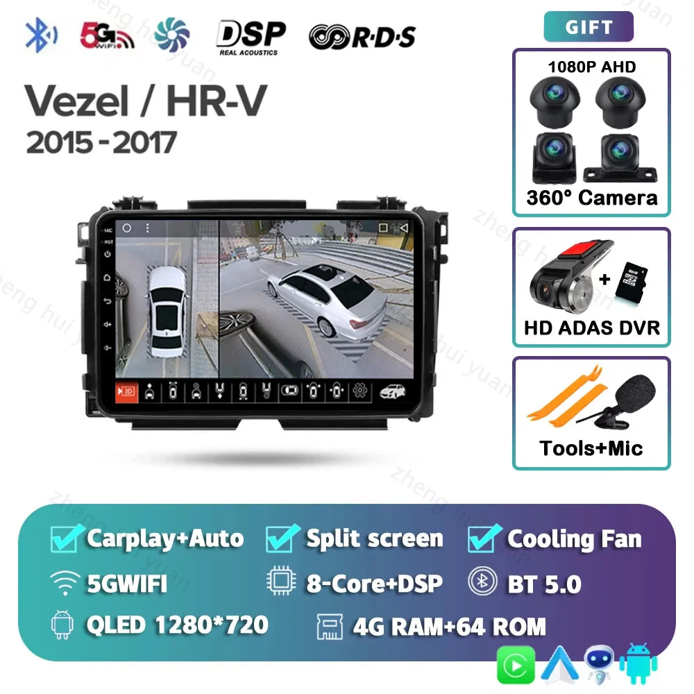For Honda Vezel HR - V HRV HR V 2013 - 2019 Android 15 12+256GB CarPlay Auto Car Radio Multimedia Video Player GPS stereo Head