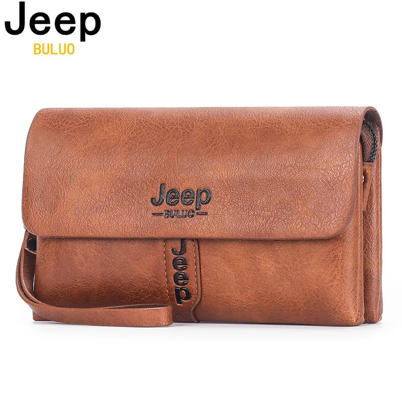 JEEP BULUO Mens Wallet Clutch Bag PU Leather Fashion Business Coin Purse