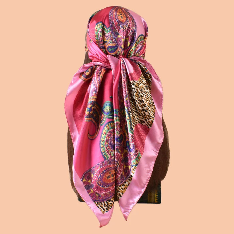 1PC Women's Satin Square Scarf 90x90inch Multi-use Summer Beach Accessory Fashion Headscarf Versatile Hair Towel for Party Use