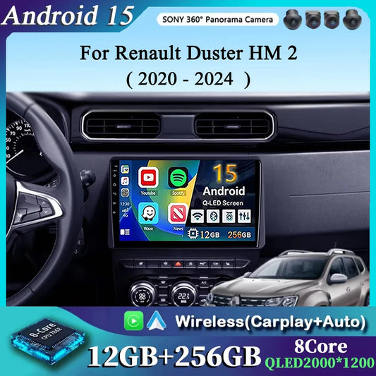 For Renault Duster HM 2 2020 - 2024 2K 12+256 QLED Android 15 CarPlay Car Radio Multimedia Video Player GPS stereo Head Unit