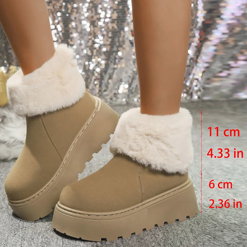 Chunky Platform Fur Ankle Boots Women 2025 New Back Zipper Faux Suede Snow Boots Woman Thick Bootm Warm Winter Booties Mujer