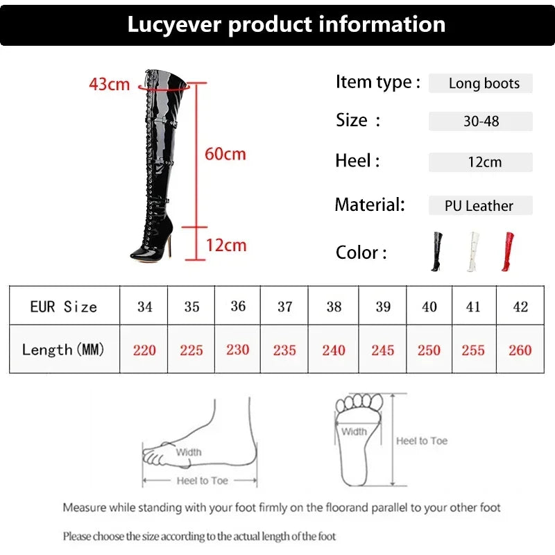 Sexy Red Thin High Heels Over The Knee Boots Women Cross Tied Pointed Toe Thigh High Boots Woman Patent Leather Long Botas 33-46