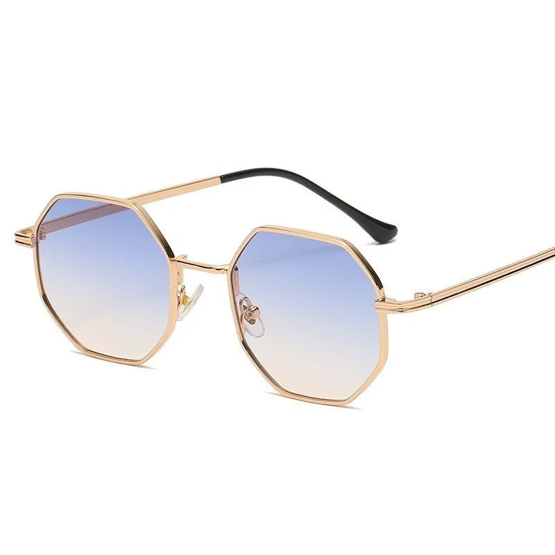 Unisex Retro Octagonal Metal Polygon Square Sunglasses
