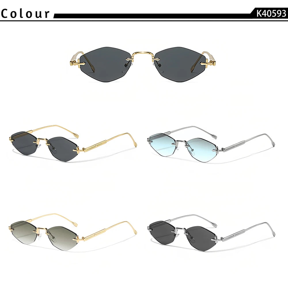 CATERSIDE Punk Men's Small Sunglasses High-Quality Polygon Metal Frame Y2K Sun Glasses Women's Party Outdoor Small Glasses UV400