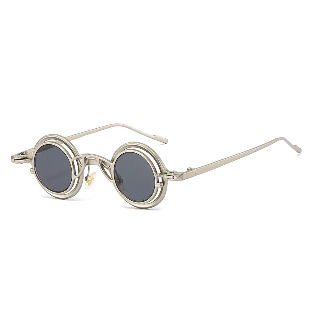 JNPCXI New 2 in 1 Punk Round Men Sunglasses Retro Rivets Women Gold Black Shades UV400 Sun Glasses