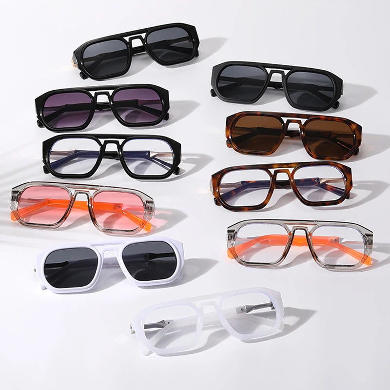 JNPCXI Retro Polygon Square Double Bridges Women Sunglasses Shades UV400 Fashion Clear Gradient Lens Men Trending Frame