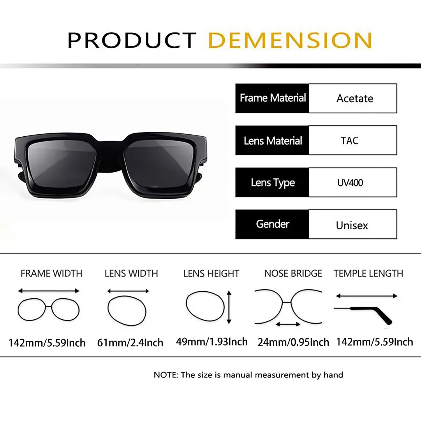 CATERSIDE Square Polarized Sunglasses Men Acetate Big Frame Brand Design Sun Glasses Women Travel Driving Party Festival Eyewear