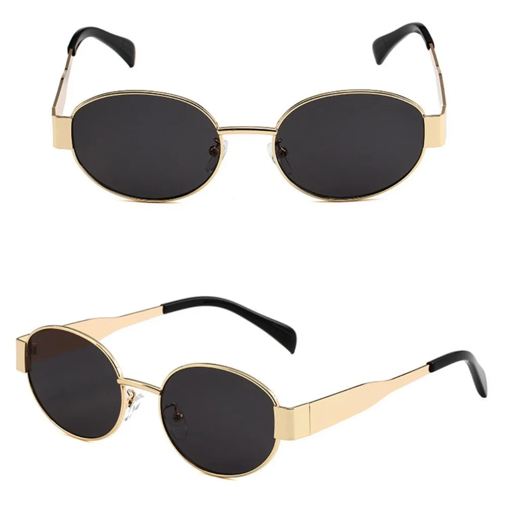 Small Oval Frame Advanced Sunglasses Spicy Girls Street Photo Shades Metal Future Style Eyewear