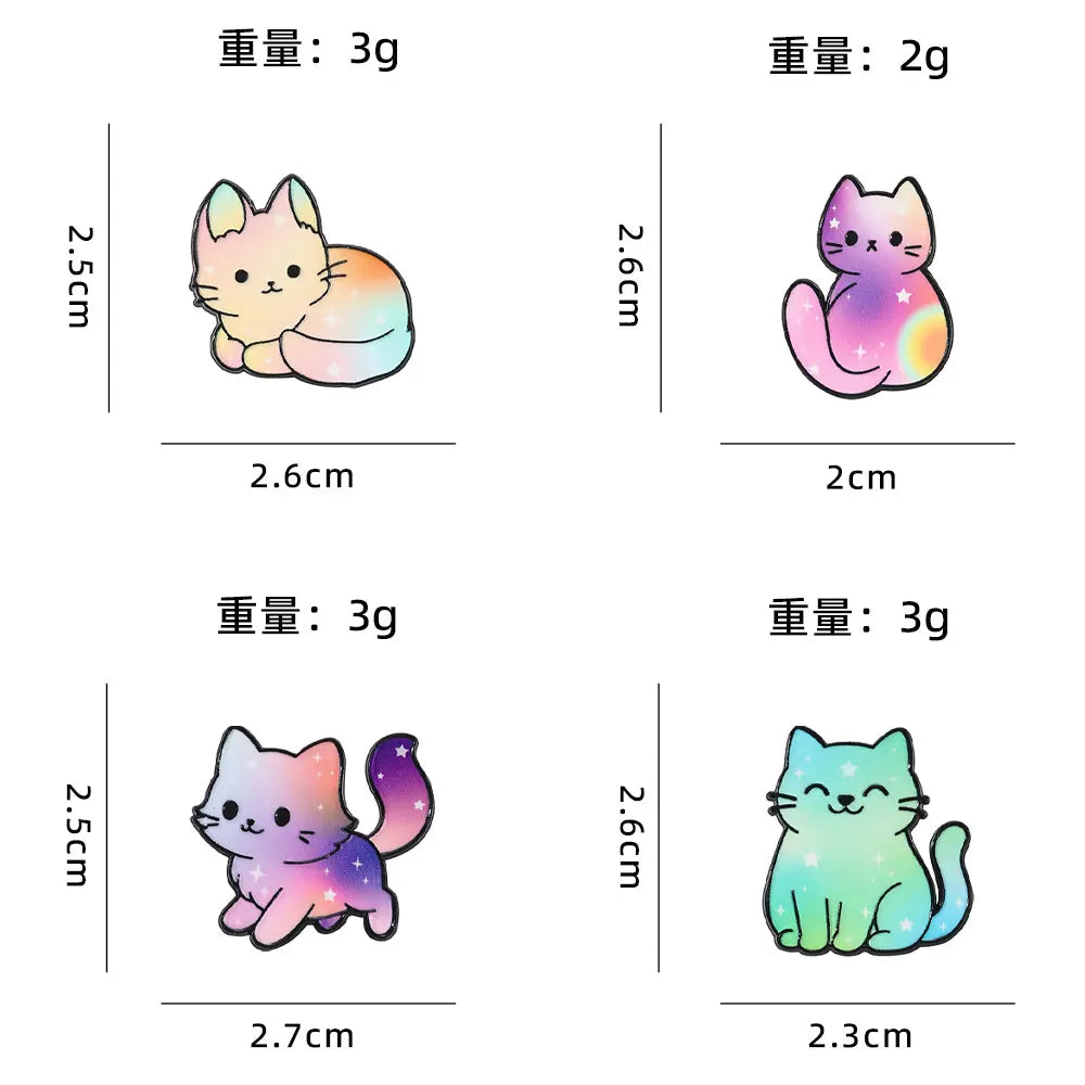 4 Pcs Cute Rainbow Galaxy Cat Enamel Pins Kawaii Cartoon Brooches Animal Lapel Badges Jewelry Gifts for Cat Lovers & Pride Acces
