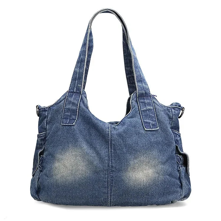Casual Hobo Denim Bag Women Shoulder Bag Jeans Multiple Pockets Tote Handbag
