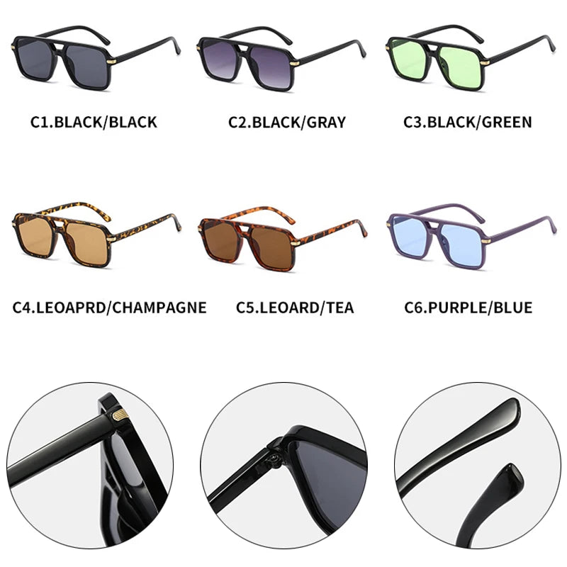 JNPCXI New Vintage Double Bridges Square Sunglasses Women Fashion Blue Green Shades UV400 Men Trending Rivets Sun Glasses
