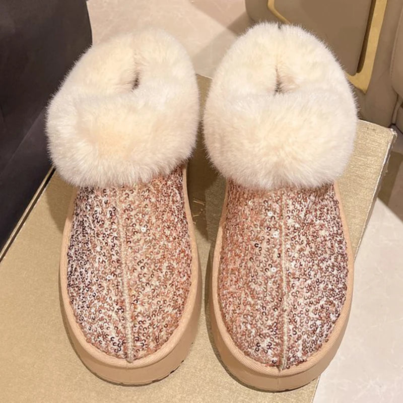 Fashion Bling Platform Snow Boots Women Winter Soft Faux Fur Plus Size Warm Boots Woman Non Slip Wear Resistant Botas Mujer