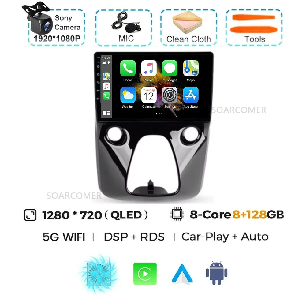 Android 15 For Peugeot 108 Toyota Aygo B40 2013-2021 Citroen C1 2K QLED Android Car Radio Multimedia Video Player GPS 4G stereo