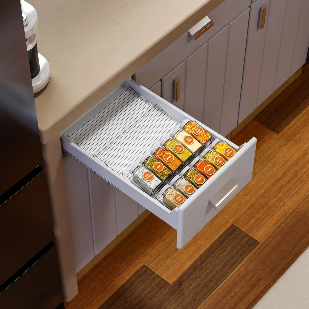 2pcs Expandable Spice Drawer Organizer, Plastic Kitchen Storage - Durable Space-Saving Organizer for Cabinets, Countertops