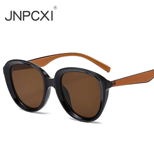 JNPCXI Retro Cat Eye Women Sunglasses Shades UV400 Fashion Brown Tea Trending Rivets Punk Men Sun Glasses