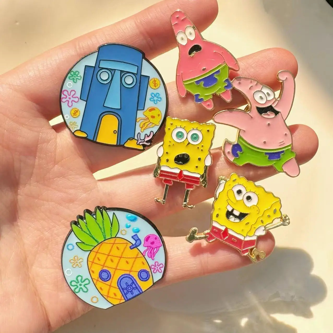 6pcs Anime Cute Enamel Pins Set Captain Eugene H. Armor Abs Krabs Star Brooch Badge for Backpack Collar Lapel - Cute Jewelry