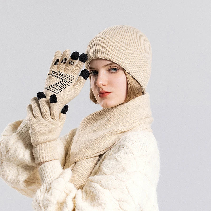 Xinbaoguan 100% acrylic 8396 winter hat, gloves, scarf, warm set, men's and women's outdoor ear protection, knitted wool hat