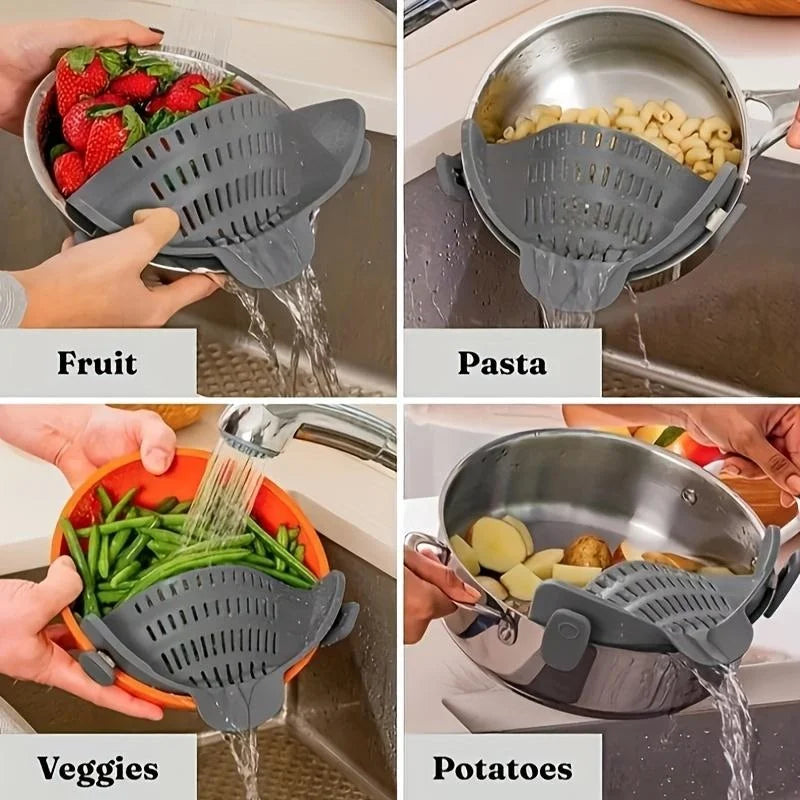 Silicone Pot Strainer, Adjustable Silicone Clip On Strainer For Pots Pans And Bowls Pot Drainer Colander With Clip Kitchen Tools