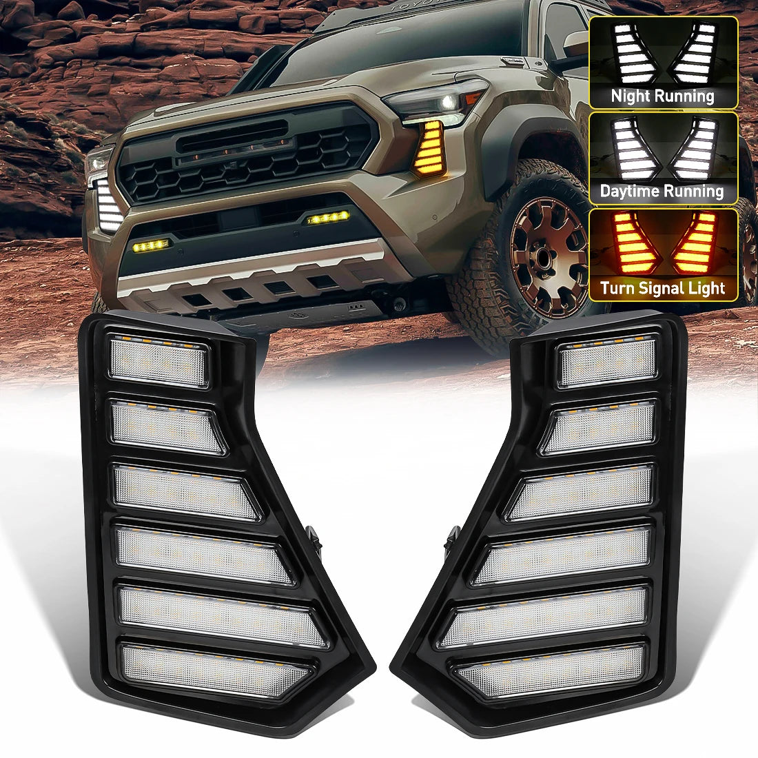 For Toyota Tacoma 2024 LED DRL Daytime Running Lights Fog Lamps Front Bumper Driving Headlights White Yellow Car Accessories 12V