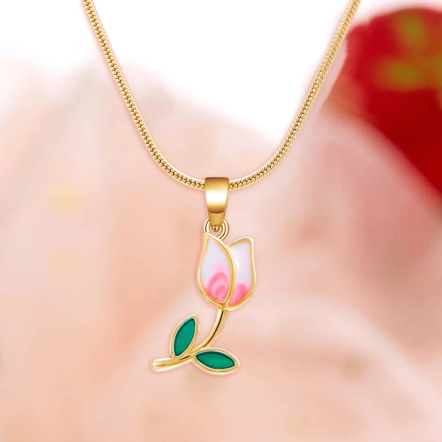 Elegant Romantic Tulip Flower Pendant Necklace for Women Fashion Gold Color Clavicle Chain Charm Luxury Jewelry Birthday Gift