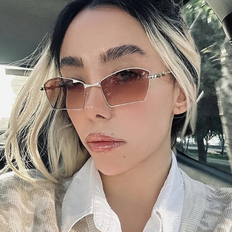 JNPCXI New Polygon Rectangle Women Sunglasses Fashion Gold Tea Gradient Shades UV400 Men Blue Tea Punk Sun Glasses
